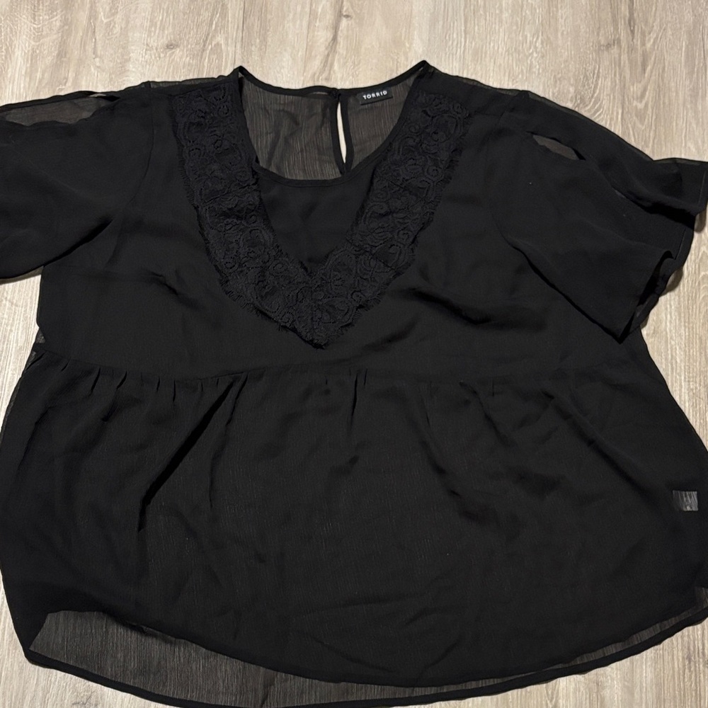 Torrid Black Lace V-Neck Blouse